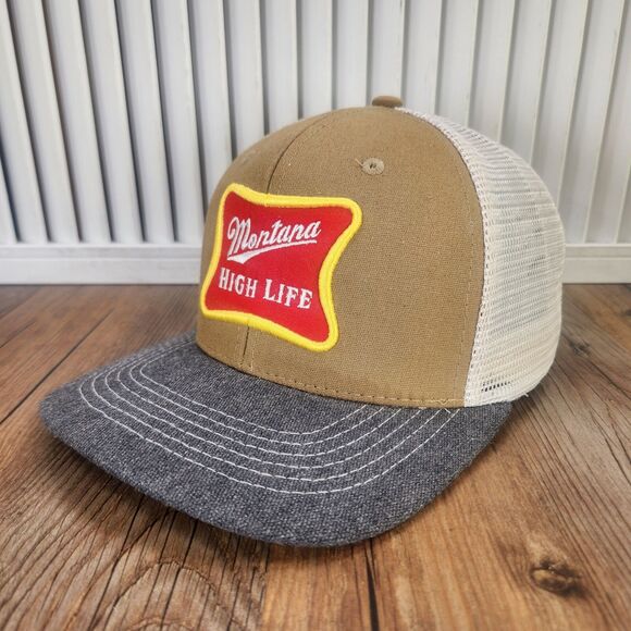 Miller High Life Arcadian Outfitters Snapback Trucker Hat Cap Brown Beer Farmer - Picture 1 of 10